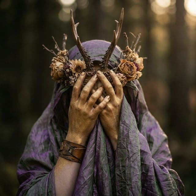 Costumes enchantés, bois de cerf et peinture dorée