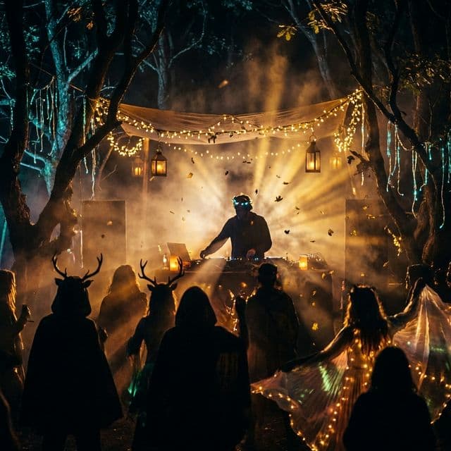 DJ set nocturne entre les arbres